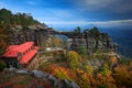 Pravcicka brana, big rock monument, sandstone gate. Biggest natural bridge in Europe. Bohemian Switzerland, Hrensko, Czech Republi Royalty Free Stock Photo