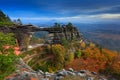 Pravcicka brana, rock monument, sandstone gate. Biggest natural bridge in Europe. Bohemian Switzerland, Hrensko, Czech Republic. Royalty Free Stock Photo