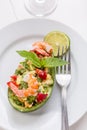 Prawn and Avocado Salad on a White Plate Royalty Free Stock Photo