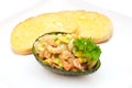 Prawn and avocado salad with garlic bread Royalty Free Stock Photo