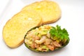 Prawn and avocado salad with garlic bread Royalty Free Stock Photo