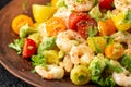 Prawn avocado salad with tomato cherry and herbs. Healthy food Royalty Free Stock Photo