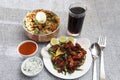 Prawn biryani, Prawn fritters & coke, a true seafood feast Royalty Free Stock Photo