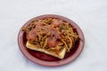 Odd snack - chow mein on toast