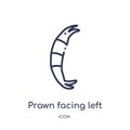 Prawn facing left icon from nautical outline collection. Thin line prawn facing left icon isolated on white background