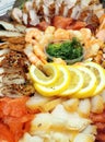 Prawn, fish slices assortment on Party plate