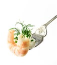 Prawn on a fork Royalty Free Stock Photo