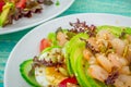 Prawn salad with cucumber, avocado, lettuce, seeds, tomatoes Royalty Free Stock Photo