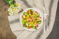 Prawn salad with cucumber and avocado, seeds, vegetables, lettuce Royalty Free Stock Photo