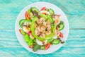 Prawn salad with cucumber and avocado, seeds, vegetables, lettuce Royalty Free Stock Photo