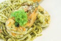 Prawn and scallop spaghetti pesto sauce pasta Royalty Free Stock Photo