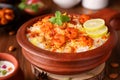 Prawn or shrimp biryani, Fish biryani. Spicy and delicious Malabar biryani