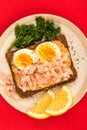 Prawn or Shrimp And Boiled Egg Open Face Sandwich On Rye Bread Royalty Free Stock Photo