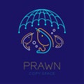 Prawn or shrimp, Fishing net and Air bubble logo icon outline stroke set dash line design illustration