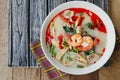 Prawn shrimp and lemon grass spicy soup with mushrooms, famous T Royalty Free Stock Photo