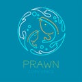 Prawn or shrimp, Water splash circle frame shape and Air bubble logo icon outline stroke set dash line design illustration