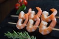 Prawn skewers with thyme and Tomatoes Royalty Free Stock Photo