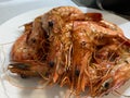 Prawn or tiger shrimp grilled on white plate. selective focus Royalty Free Stock Photo