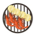 Prawn or tiger shrimp grilliing  / bbq vector illustration isolated on white background Royalty Free Stock Photo