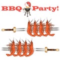 Prawn or tiger shrimp grilliing  / bbq vector illustration isolated on white background Royalty Free Stock Photo