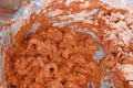 Prawns mixed with spices kept for marination and are ready to be deep fried in oil Royalty Free Stock Photo