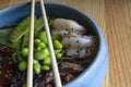 Prawns poke bowl on isolated background.Close up view