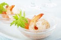 Prawns Shrimp Smoked Salmon Mizuna Appetiser Royalty Free Stock Photo