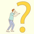 Man with question marks. Man with question, thinking guy Royalty Free Stock Photo