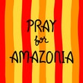 Pray For Amazonia. Hand drawn lettering. Disaster in Amazon Brazil. Vector Illustration