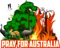 Pray for Australia Save Green Jungle Rainforest - Fire Deforestation Concept Landscape Vector with ostrich Emu, white bellied sea Royalty Free Stock Photo