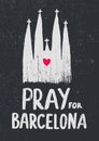 Pray for Barcelona vector illustration. Church with heart inside. Royalty Free Stock Photo