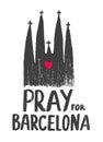 Pray for Barcelona vector illustration. Church with heart inside. Royalty Free Stock Photo