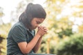 Pray concept.Asian child praying,hope for peace Royalty Free Stock Photo