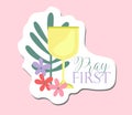 Pray first.Golden cup of wine. Christian symbols. Palm branch. Palm Sunday sticker.christian sticker