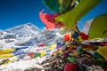 Pray flags in Everest base camp Royalty Free Stock Photo