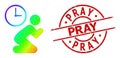 Grunge Pray Stamp and Triangle Filled Spectral Colored Pray Time Icon with Gradient