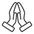 Pray hands gesture line icon, gestures concept, hands together in religious prayer sign on white background, Hand beg