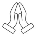 Pray hands gesture thin line icon, gestures concept, hands together in religious prayer sign on white background, Hand