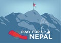 Pray For Nepal Earthquake Crisis Concept With Praying Hand, Map And Flag And The Ranges Of Mount Everest