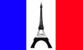 Pray for Paris Concept, Eiffel Tower Model in Monotone Black and White Stripe printed by 3D Printer on France Flag Royalty Free Stock Photo