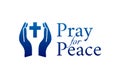 Pray for Peace Christian Vector Logo Icon with Cross and Hands