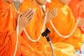 Pray, Put the palms of the hands together in salute , monks