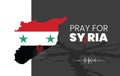 Pray for Syria Vector illustration. Map of Syria in color of national flag with cracks.