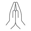 Pray thin line icon, religion and prayer, hands praying sign, vector graphics, a linear pattern on a white background