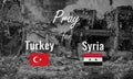 Pray for Turkey and Syria concept. Support and prayer for earthquake victims in Turkey and Syria. Natural disaster. Turkiye flag