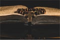 Prayer band lies on an open old bible. Royalty Free Stock Photo