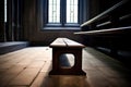 a prayer bench in an empty church