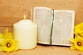 Prayer book and candle Royalty Free Stock Photo