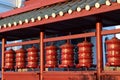 Prayer Buddhist drums close up. Environs of Elista