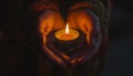 prayer - candle in hands Royalty Free Stock Photo